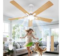 Comely Ventilateur de Plafond 132 cm avec Lumière Télécommande, 6 Vitesses Silencieux, 3 Températures Couleur, Moteur DC Réversible Été/Hiver, Ventilateur Plafond Vintage Chambre Cuisine, Bois Clair