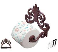 Comfify Fleur de Lis Porte-Rouleau de Papier Toilette en Fonte - Porte-Papier Toilette Mural en Fonte - Design Victorien européen - 20,1 x 10,9 x 16 cm - avec vis et Chevilles (Marron Rouille)