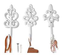 Comfify Lot de 3 crochets muraux décoratifs en fonte antique chic rustique shabby shabby rustique avec grand crochet de suspension - Vis et chevilles incluses - Revêtement en poudre blanc