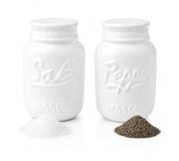 Comfify Pot Mason Vintage Sel & Poivre Pot Mason Décoratif Adorable pour Vintage, Rustique et Chic Brut - Céramique Résistante en Antique Blanc