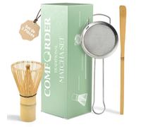 comforder Fouet Matcha Bambou avec Cuillère et Passoire, Coffret Cadeau | Chasen 100% bambou, tamis inox, mousse lisse et crémeuse pour matcha latte, accessoires matcha, idée cadeau