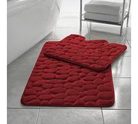 Comfort Collections - Lot de 2 tapis bain et contour WC en mousse à mémoire forme motif galet, doux absorbants, antidérapants, rouge, 50 x 80 cm environ 40