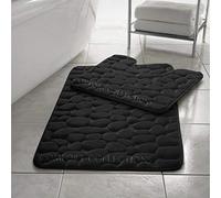 Comfort Collections - Lot de 2 tapis bain et contour WC en mousse à mémoire forme motif galet, doux absorbants, antidérapants, noir, 50 x 80 cm environ 40