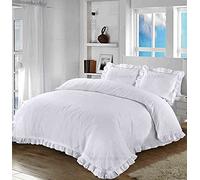 Comfort Collections Santiago Parure de lit avec housse de couette et taies d'oreiller à design à volants et bords froncés Uni Blanc King 230cm x 220cm Approximatif