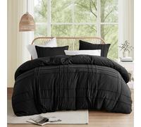 Comfort Spaces Black Twin Size Duvet Cover Set - 2 Pieces Pintuck Pleated Duvet Cover, All Season Lightweight, Extra Softness Pre-Washed Microfiber Twin Bedding Cover Shams