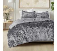Comfort Spaces Juliette - Parure de lit de luxe en velours luxuriant avec bouton touffeté - Design moderne pour toutes les saisons - Housse confortable, taies d'oreiller assorties, lit double/grand lit (228,6 x 228,6 cm) - Gris - 3 pièces