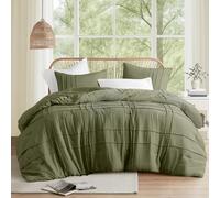 Comfort Spaces Parure de lit 3 pièces plissée à Nervures pour Grand lit, légère et Extra Douce en Microfibre prélavée, Couvre-lit, Vert Olive