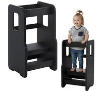ComfortCove Tour d'Observation Enfant, Learning Tower, Noir | 3 Niveaux Réglables, Tour d'Observation Montessori, Tour d'Apprentissage Montessori, Chaise Montessori Enfant