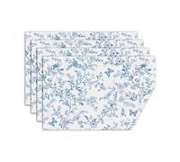 comfoyar Lot de 4 Sets de Table Toile de Jouy, sous Assiette de Table Motif Bleu Blanc Fleur, Lavable Absorbant Dessous Assietter en Lin pour Cuisine, Salle à Manger, Fêtes, Décoration 30 x 45 cm