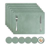 comfoyar Lot de 6 Sets de Table et Dessous de Verre en Simili Cuir, Dessous de Table Double Face Lavable Plastique, Set Table à Motif Vachette Imperméables Antidérapant pour Cuisine(Vert, 30x43cm)
