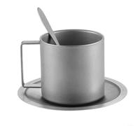 ComfyHarbor Ensemble de tasses à café rétro à double paroi en acier inoxydable, avec soucoupe et cuillère, tasse isotherme en acier 304, pour café glacé, thé, dessert, argent, 14 x 8 x 14 cm (280 ml)