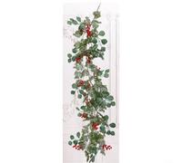 ComfyHarbor Guirlande de pin de Noël artificielle de 175 cm, avec baies rouges, feuilles d'eucalyptus et pommes de pin, décoration florale en maille de soie, pour vacances, mur, porte, centre de table