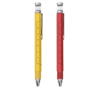 ComfyHarbor Lot de 2 stylos à bille à encre gel multifonction avec règle, niveau, tournevis, pied à coudre, support de téléphone portable, stylet capacitif, métrique et impérial, rouge et jaune