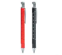 ComfyHarbor Lot de 2 stylos à bille à encre gel multifonction avec règle, niveau, tournevis, pied à coudre, support de téléphone portable, stylet capacitif, métrique et impérial, bleu argenté