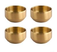 ComfyHarbor Lot de 4 bols à riz à double couche isolés en acier inoxydable avec couvercles dorés pour servir des aliments chauds, essentiels de cuisine (A)