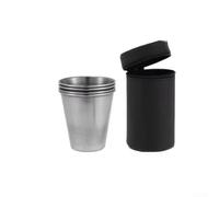 ComfyHarbor Lot de 4 gobelets empilables en acier inoxydable avec étui en cuir pour pique-nique en plein air - 30 ml, 70 ml, 170 ml (70 ml)