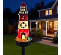 ComfyHarbor Phare solaire de 43,2 cm en résine rouge 8 h d'autonomie (rouge | Construction en résine naturelle pure, design résistant aux intempéries, résiste à la pluie et au soleil, 43,2 cm de hauteur