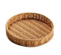 ComfyHarbor Plateau de service rond en rotin tressé en plastique, pour fruits, collations, rangement à la maison, organisation de cuisine, boîte à pain étanche, pour décoration d'hôtel, panier de