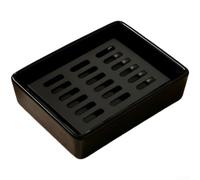 ComfyHarbor Porte-savon rectangulaire en acier inoxydable 304 - Noir | Design double couche, filtre en acier 304, base en porcelaine, séchage rapide, empêche le savon mousseux