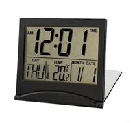 ComfyHarbor Réveil numérique de voyage avec grand écran LCD, design pliable ultra fin, affichage de la date et de la lecture, fonctionnement silencieux, minuterie facile et 12/24 heures (noir)