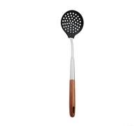 ComfyHarbor Spatule et louche en silicone - Ustensiles de wok en acier inoxydable 304 - Avec poignée en bois - Résistants à la chaleur - Ustensiles de cuisine antiadhésifs (écumoire)