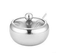 ComfyHarbor Sucrier en acier inoxydable avec couvercle et cuillère, récipient à sucre pour sel, café, épices, couvercle en verre, passe au lave-vaisselle pour café à la maison