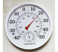 ComfyHarbor Thermomètre et hygromètre sans fil, 25 cm, analogique, intérieur et extérieur, avec grand écran en acrylique pour jardin, serre, cuisine, bureau (blanc)