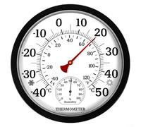 ComfyHarbor Thermomètre et hygromètre sans fil, jauge d'humidité analogique pour intérieur ou extérieur, serre, cuisine, bureau, station météo à grand écran, plage de -40 à 50 °C, plastique (noir)