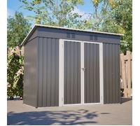 Comfyu - Abri de jardin métal 242x126x182 cm, toit en appentis, porte verrouillable, 2 aérations - gris