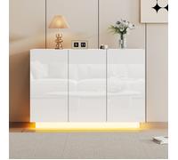 Comfyu - Buffet laqué brillant 120x40x75 cm 3 portes style moderne et élégant idéal pour le salon ou la salle à manger - Blanc