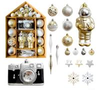 Comgooldool Boule de Noël en plastique à suspendre pour intérieur ou | Festif Européen Forme de Boule de Noël Flocons de Neige à Suspendre Père Noël pour Sapin de Noël Couronne Plastique