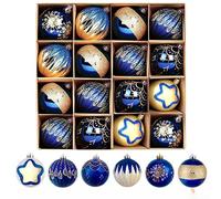 Comgooldool Boule de Noël transparente galvanisée pour intérieur et | Lot de 16 boules de Noël transparentes peintes à la main, peintes à la main, pour jardin, sapin de Noël, en plastique