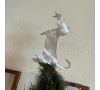 Comgooldool Embout de sapin de Noël teckel assis en métal blanc, adorable décoration en forme de chien pour décoration de maison et de jardin, pièce maîtresse festive unique pour les fêtes