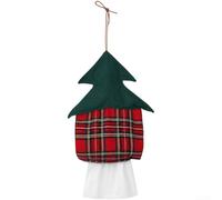 Comgooldool Housse de boîte de serviettes de Noël à suspendre au mur - Sac de rangement pour décoration de vacances - Grille rouge et verte - 33 x 18 cm