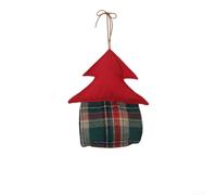 Comgooldool Housse de boîte de serviettes de Noël à suspendre au mur - Sac de rangement pour décoration de vacances - Grille rouge et verte - 33 x 18 cm