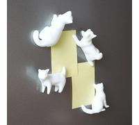 Comgooldool Lot de 4 aimants en forme de chat en résine blanche avec forte tenue pour la décoration de la maison et du bureau, adorables poses allongées assis, 4,1 x 7,1 x 3,6 cm (blanc)