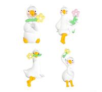 Comgooldool Lot de 4 figurines d'oie en résine peintes à la main pour mini statues d'oie avec base pour tableau de bord de voiture, bureau, écran d'ordinateur et décoration d'intérieur, blanc, 6 cm
