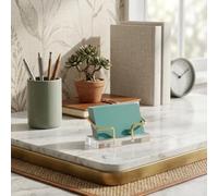 Comgooldool Porte-cartes de visite moderne en acrylique avec cadre en métal, organiseur de bureau de 10,9 x 4,6 cm pour bureau, peut contenir 50 cartes, présentoir élégant pour réception (doré)