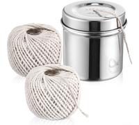 Comgooldool Porte-ficelle en acier inoxydable 304 pour cuisine avec 2 rouleaux de ficelle de cuisson en coton de qualité alimentaire, 12 plis, 2 mm d'épaisseur, design compact 8 x 8 cm