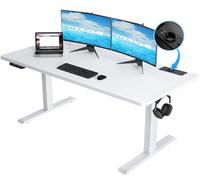 COMHOMA Bureau Assis Debout Électrique 140 * 60cm, Table Réglable en Hauteur, Fonction Mémoire 2 Hauteurs, pour Le Bureau, la Chambre, Blanc