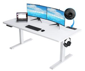 COMHOMA Bureau Assis Debout Électrique 140 * 60cm, Table Réglable en Hauteur, Fonction Mémoire 2 Hauteurs, pour Le Bureau, la Chambre, Blanc