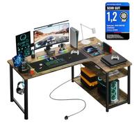 COMHOMA Bureau Gaming en Forme de L, Bureau d’Angle avec Étagères Rangement, Table imformatique avec Port de Charge USB et Prise de Courant, 120L*80P*74H, pour Jouer, Travailler