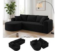 Comhoma Canapé d'angle avec fonction lit, 263 cm Tissu corduroy Modulaire sans os avec Chaise longue, Forme L Canapé-lit, Canapé sectionnel avec coussins et poches latérales, Canapé pour salon, Pas de