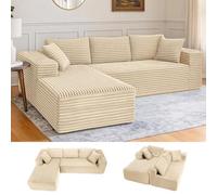 COMHOMA Canapé d'angle en Forme de L, Canapés Modulaire 105" avec Assise Profonde, Canapés Entièrement Compressé, Canapé 3 Places pour Salon et Chambre, Aucun Assemblage Requis, Velours côtelé (Beige)