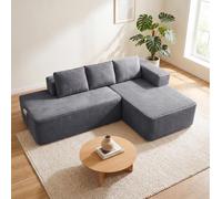 COMHOMA Canapé d'angle modulable, 228 cm en Velours côtelé, canapé Boneless sans Armature avec chaiselongue et Support de Dossier, Design en L Ouvert, Coussins et Poches latérales, pour Salon, Gris
