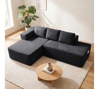 COMHOMA Canapé d'angle modulable, 228 cm en Velours côtelé, canapé Boneless sans Armature avec chaiselongue et Support de Dossier, Design en L Ouvert, Coussins et Poches latérales, pour Salon, Noir
