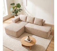 COMHOMA Canapé d'angle modulable, 228 cm en Velours côtelé, canapé Boneless sans Armature avec chaiselongue et Support de Dossier, Design en L Ouvert, Coussins et Poches latérales, pour Salon, Beige