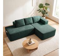 COMHOMA Canapé d'angle modulable, 228 cm en Velours côtelé, canapé Boneless sans Armature avec chaiselongue et Support de Dossier, Design en L Ouvert, Coussins et Poches latérales, pour Salon, Vert