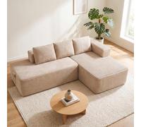COMHOMA Canapé d'angle modulable, 228 cm en Velours côtelé, canapé Boneless sans Armature avec chaiselongue et Support de Dossier, Design en L Ouvert, Coussins et Poches latérales, pour Salon, Beige