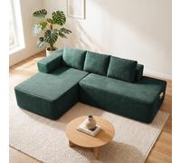 COMHOMA Canapé d'angle modulable, 228 cm en Velours côtelé, canapé Boneless sans Armature avec chaiselongue et Support de Dossier, Design en L Ouvert, Coussins et Poches latérales, pour Salon, Vert